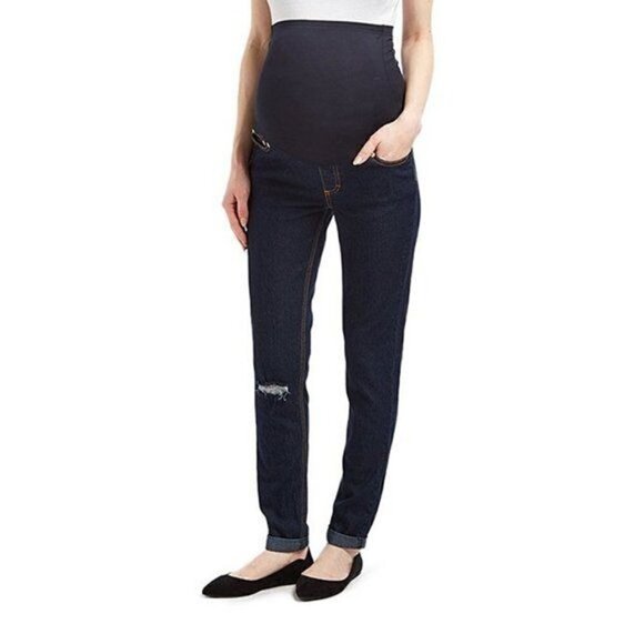 Penelope's Closet Over-Belly Dark Distressed Maternity Skinny Jeans - Picture 1 of 3